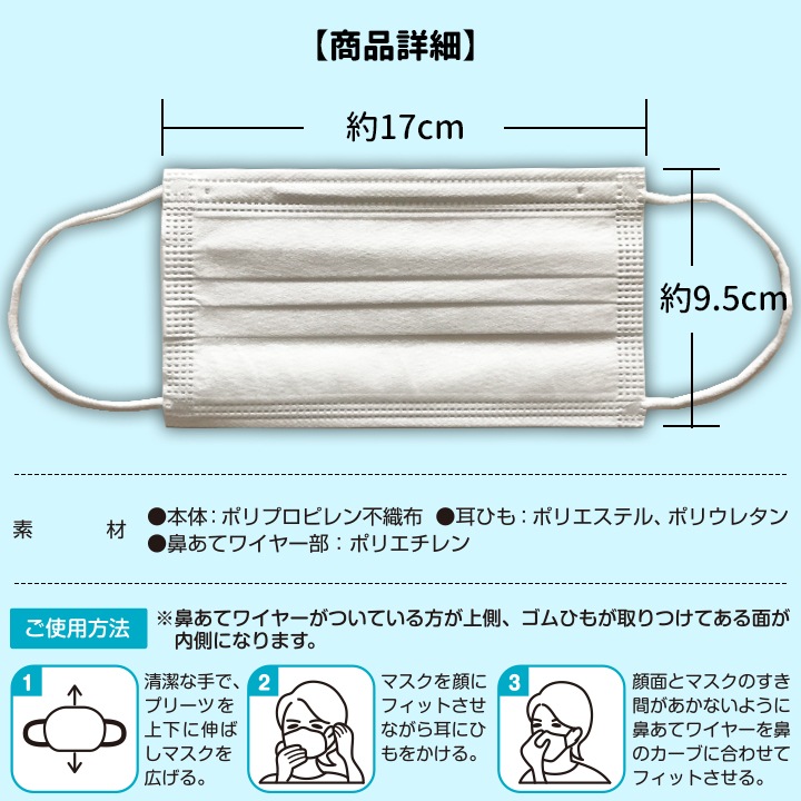 即納 当店オリジナル【お一人様5ケース限定】業務用 不織布マスク 三層