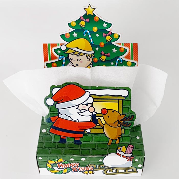 サンタのプレゼント BOXティッシュ 100個(1c/s) クリスマス販促品｜卸
