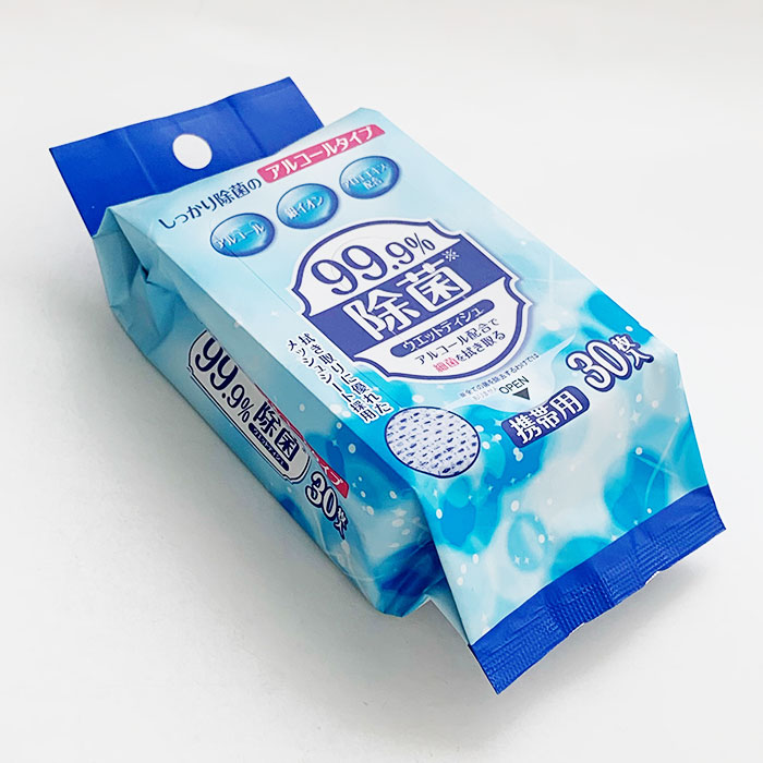 99.9%除菌ウェットティッシュ アルコール配合 携帯用30枚入 180