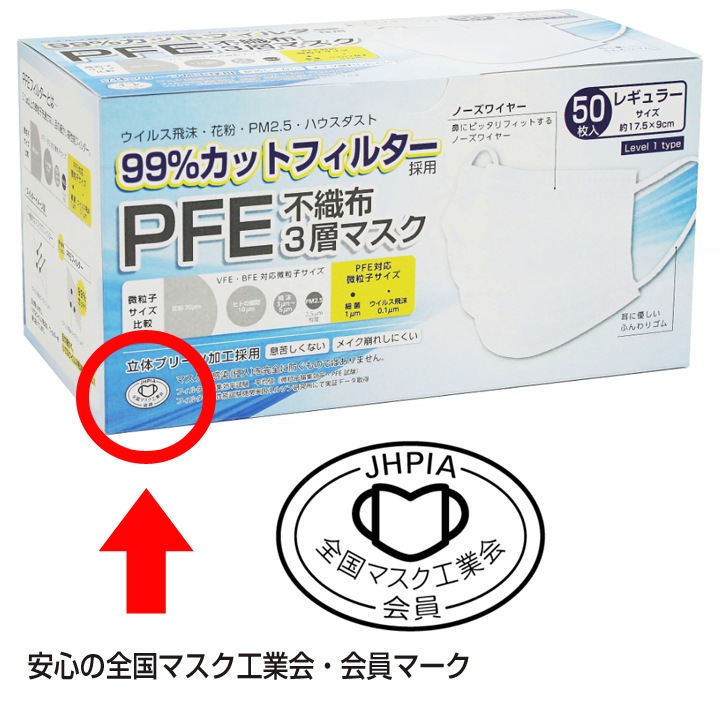 即納】PFE不織布3層マスク 50枚入 600枚セット(12箱)｜卸スタジアム