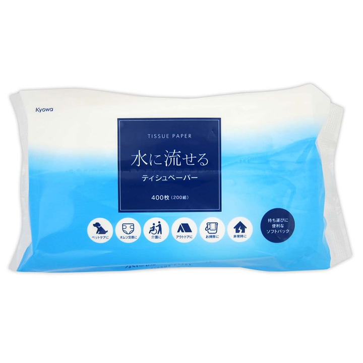 新品未使用水に流せるティッシュ 水に流せるティッシュソフトパック400枚（200組）300個セット