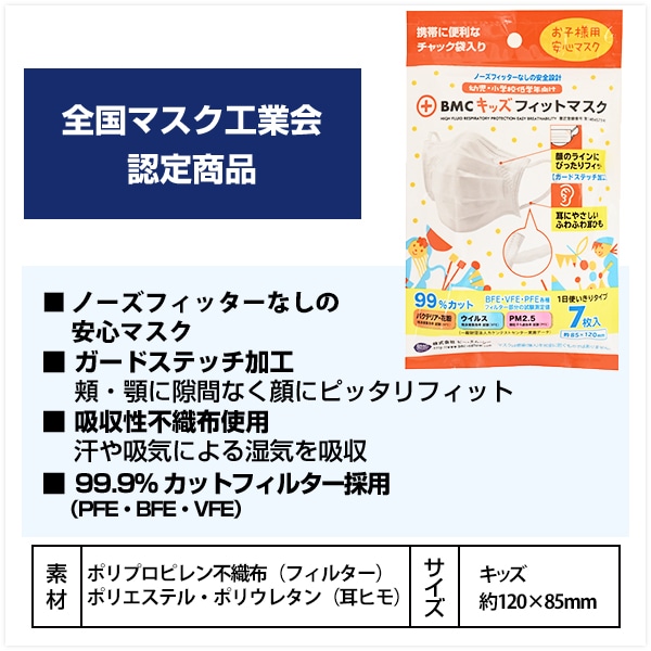 BMCフィットマスク 7枚入り キッズサイズ 200袋セット(1c/s)｜卸スタジアム