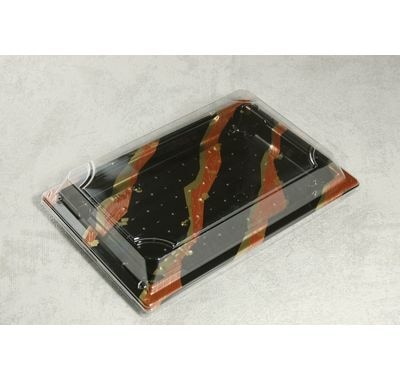 寿司容器 BF-128 波紋 ふた付 50枚パック 240×165×25mm BF 12貫用 寿司/惣菜