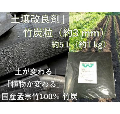 竹炭粒（約3 mm） 土壌改良材｜国産竹 透水性・保水性・脱臭｜約5 L（約1 kg）