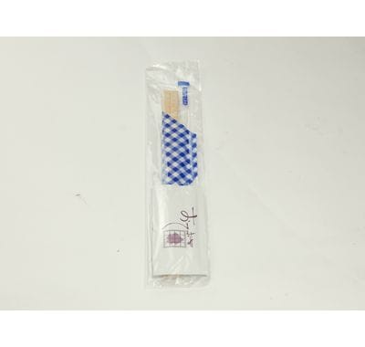 ブルーチェック　割り箸・紙おしぼり・楊枝セット 20枚パック おしぼり付き カバ材