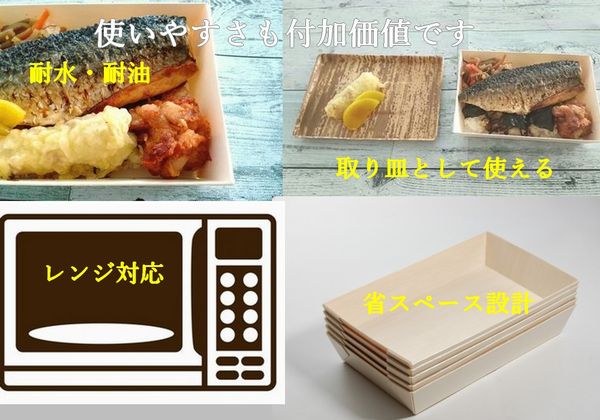 お弁当・丼もの・寿司向け｜木×竹皮プレス ポプラウッド容器｜耐水・耐油 レンジ対応｜50個入 TPP-172H