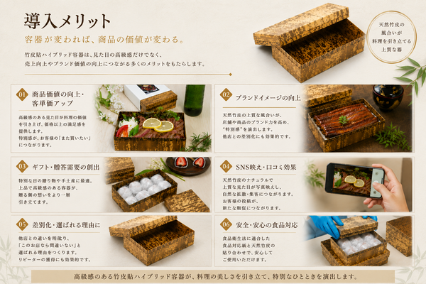 竹皮貼 ハイブリッド容器｜海鮮丼・加工品・弁当・惣菜用｜50個パック MXH-8H