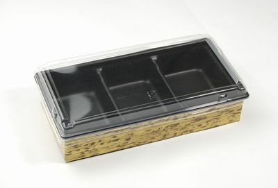 ワンプラ折 TPO-20-10-3BK 蓋 三つ仕切トレー付 印象 惣菜 弁当 菓子