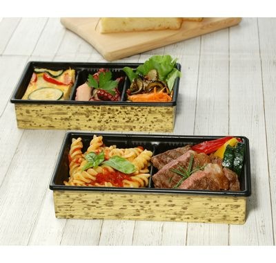 ワンプラ折 TPO-20-10-3BK 蓋 三つ仕切トレー付 印象 惣菜 弁当 菓子