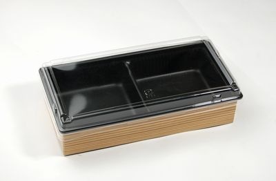 仕出し・贈答用 折詰紙折箱｜上品和風｜蓋 二つ仕切トレー付 ワンプラ折 TMPO-20-10-2BK