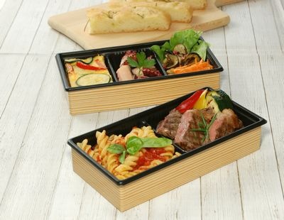 仕出し・贈答用 折詰紙折箱｜上品和風｜蓋 二つ仕切トレー付 ワンプラ折 TMPO-20-10-2BK