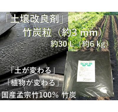 竹炭粒（約3 mm） 土壌改良材｜国産竹 透水性・保水性・脱臭｜約30 L（約6 kg）