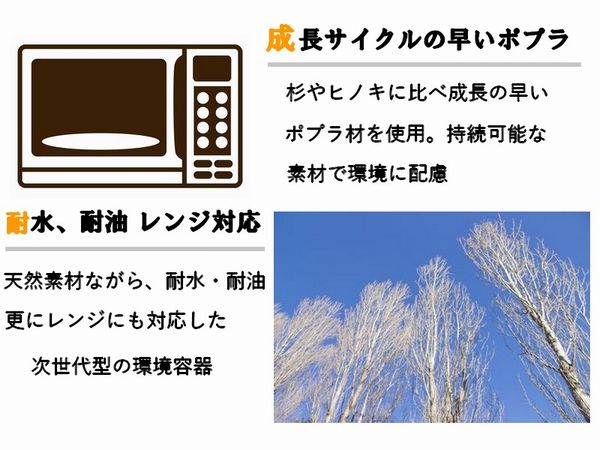 弁当・惣菜向け｜木製 ポプラウッド容器｜耐水・耐油 レンジ対応｜本体 50個パック PW-172B