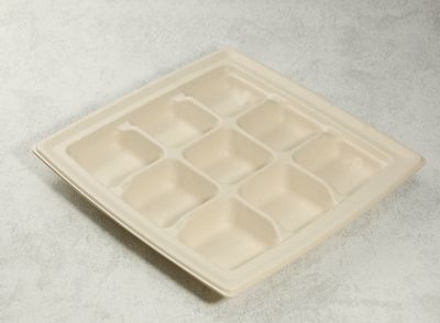 バガス モールド容器（仕切り付き・本体のみ）｜弁当・惣菜向け｜環境配慮エコ紙容器｜200個パック｜SGP-240-9S