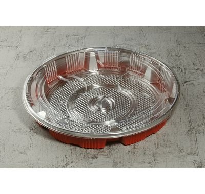 寿司容器 DXすし桶3 ふた付 10枚パック φ314×45mm HIPS すし3人前/オードブル