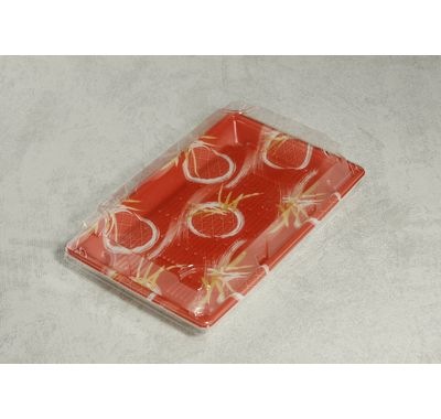 寿司容器 もり-115 風月レッド ふた付 50枚パック 214×135×21mm PSP 10貫用 寿司/惣菜