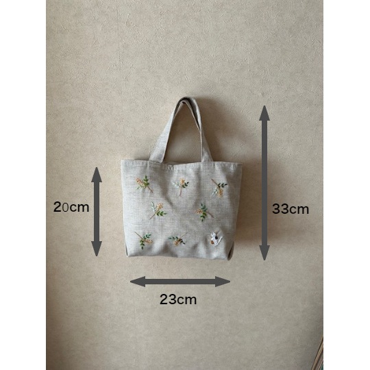 ミモザと猫の刺繍ハンドメイドバッグ　MML-1