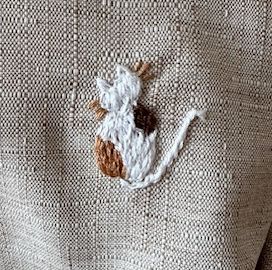 ミモザと猫の刺繍ハンドメイドバッグ　MML-1