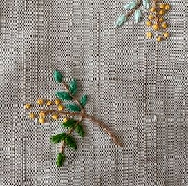 ミモザと猫の刺繍ハンドメイドバッグ　MML-1