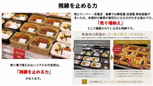 竹皮紙折箱｜寿司・惣菜・売り場映え ｜PMY-200-FT