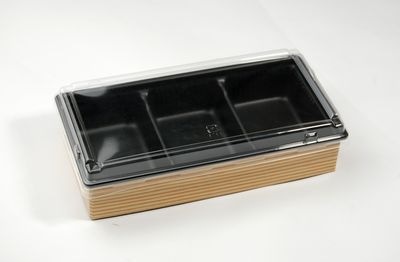 高級弁当・惣菜向け 折詰紙折箱｜デパ地下・専門店対応｜ 蓋 三つ仕切トレー付 50枚パック ワンプラ折 TMPO-20-10-3BK