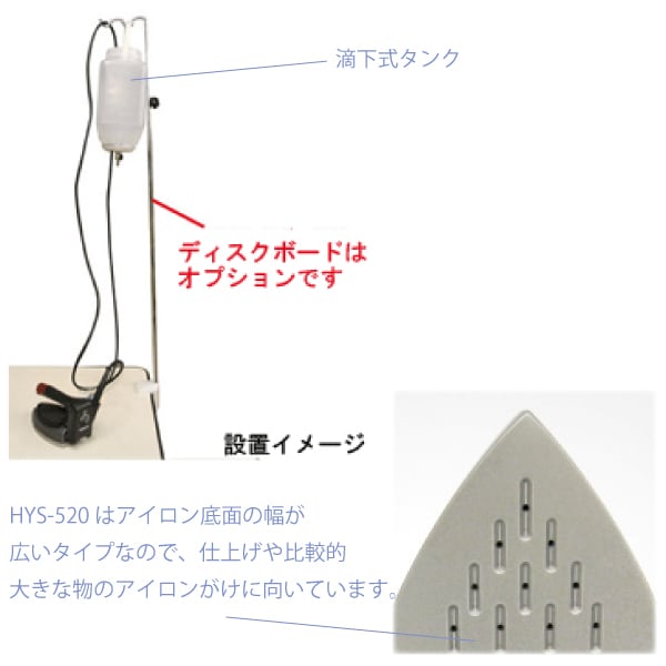NAOMOTO HYS-520ハイスチームアイロンとタンクセット 楽天市場】ハイスチームアイロン＋水タンクセット（タンク吊り下げ型
