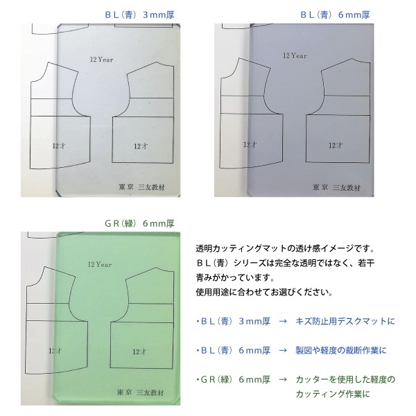 オーダーカット可 カッターマット 大判 900×1800mm クリアブルー3mm厚