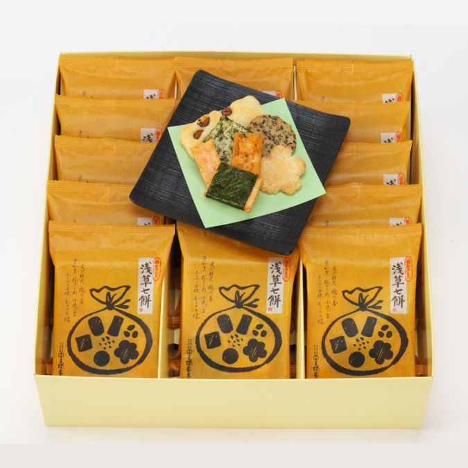 【昭和レトロ】　おかもち 浅草七餅 15袋 | 浅草七餅 | おかき一筋 王様堂本店