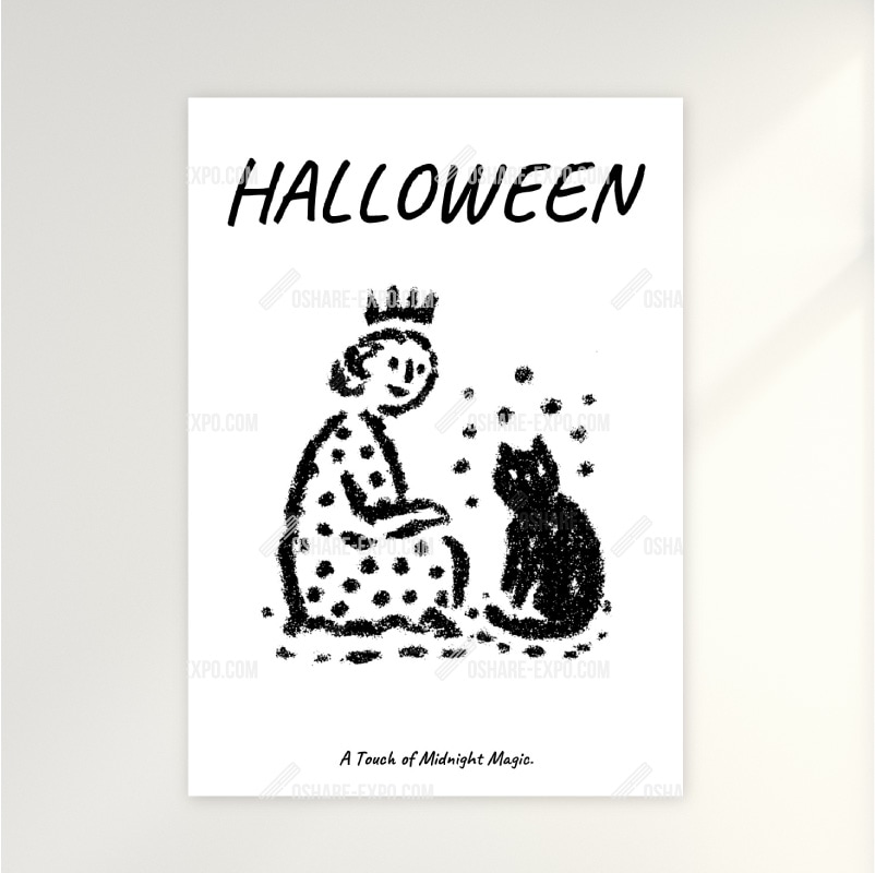 ハロウィンHALLOWEEN「可愛い魔女と黒猫のシンプルイラスト」ポップ・ポスター・アートパネル