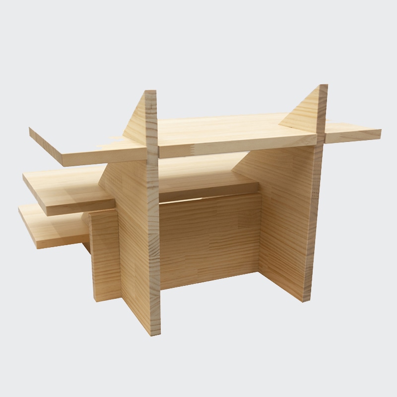 作業台風ディスプレイ什器 マルシェ3段ディスプレイラック1台セット(横型 ・ パイン材)セット