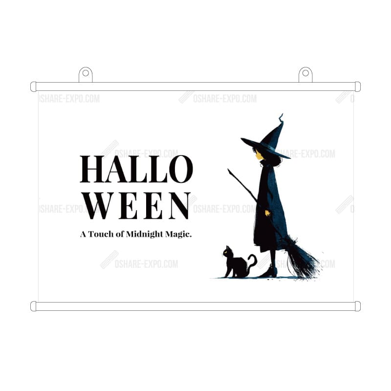 ハロウィンHALLOWEEN「可愛い魔女と黒猫のイラスト」 タペストリー