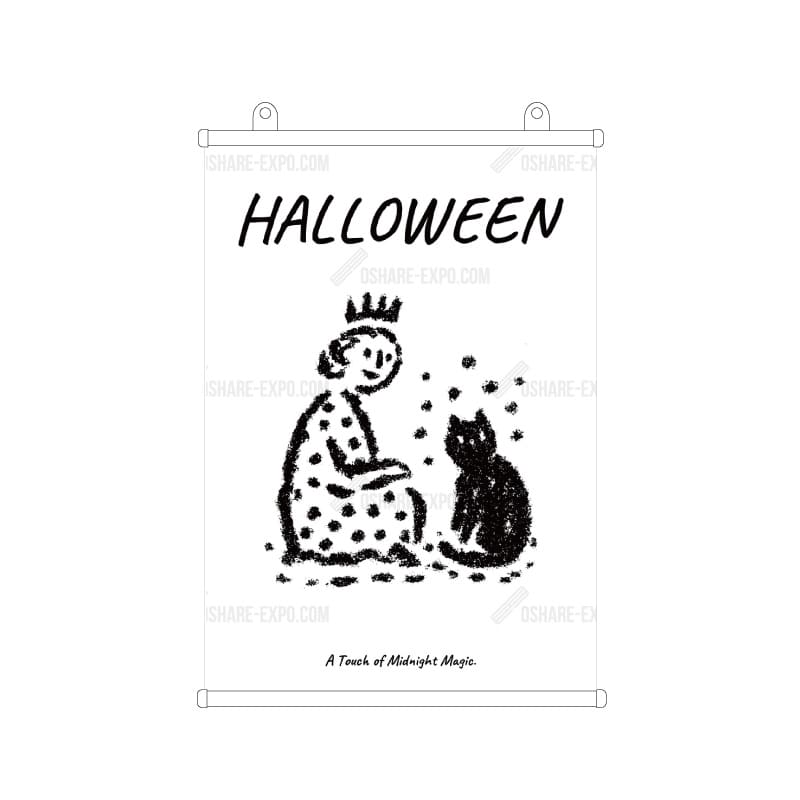 ハロウィンHALLOWEEN「可愛い魔女と黒猫のシンプルイラスト」 タペストリー