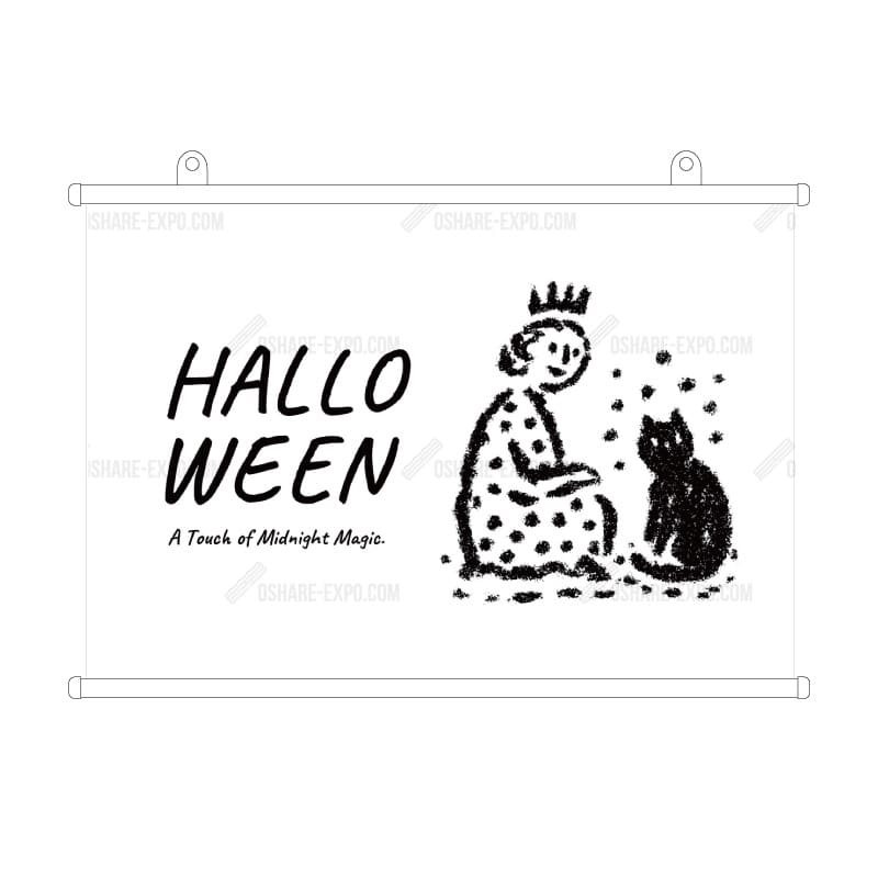 ハロウィンHALLOWEEN「可愛い魔女と黒猫のシンプルイラスト」 タペストリー