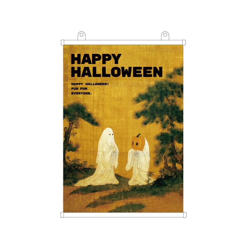 ハロウィンHALLOWEEN「日本画風 松とゴーストの幽玄美」 タペストリー