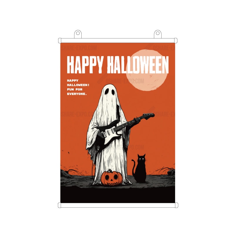 ハロウィンHALLOWEEN「ロックなゴーストと黒猫」 タペストリー