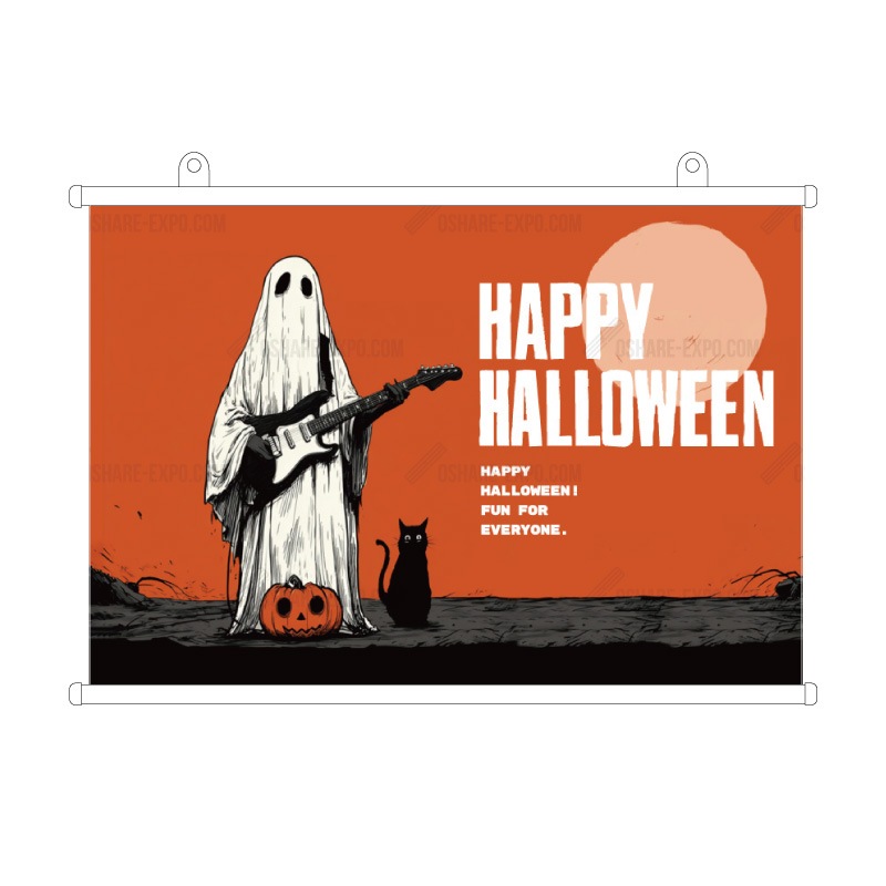 ハロウィンHALLOWEEN「ロックなゴーストと黒猫」 タペストリー