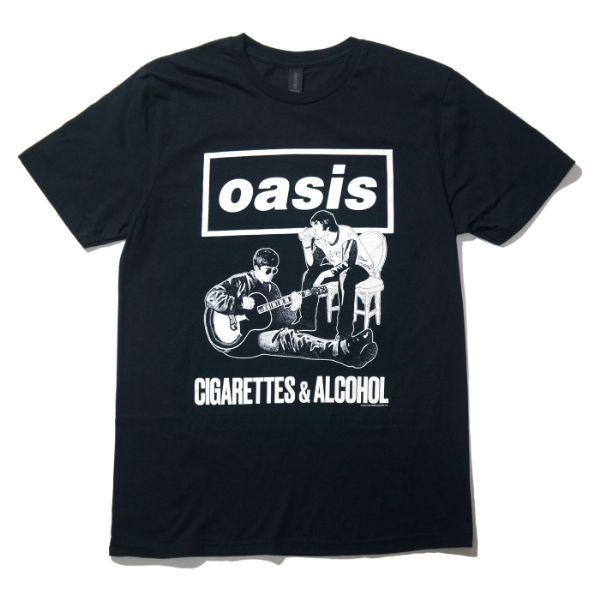 OASIS Tシャツ Cigarettes and Alcohol Illustration Mono-Black