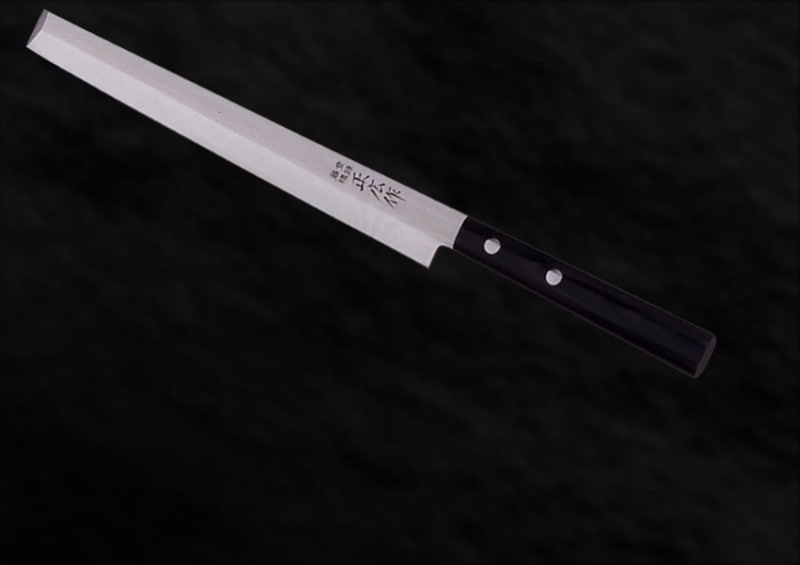 新品未使用　包丁　先丸型蛸引　切味抜群　箱付 先丸蛸引包丁 尺二 本焼 平鏡面 鞘・桐箱付 λA5637-2L4 | 不動國行