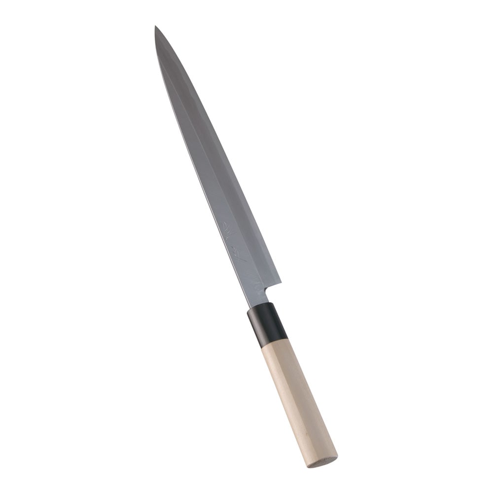 登録正本柳刃包丁木製ハンドル約刃渡り22cm程度 柳刃27cm 佐文 本霞・玉白鋼 サヤ付き 270mm | 包丁,包丁の