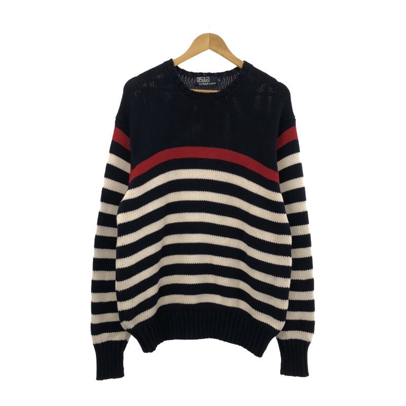 中古】POLO RALPH LAUREN ボーダー コットンニット L ネイビー