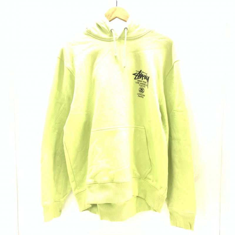 中古】STUSSY プルオーバーパーカー バックプリント イエロー サイズL