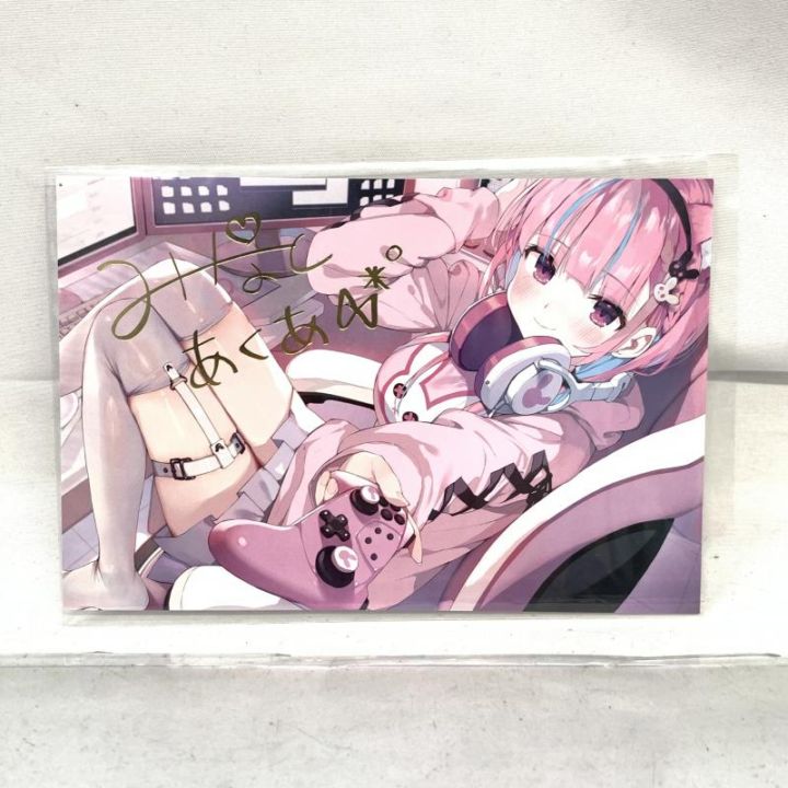 中古】湊あくあ 箔押し複製サイン入りイラストポストカード「誕生日