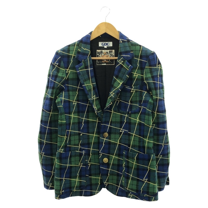 中古】GDC ウールテーラードジャケット チェック柄 M グリーン・ブルー