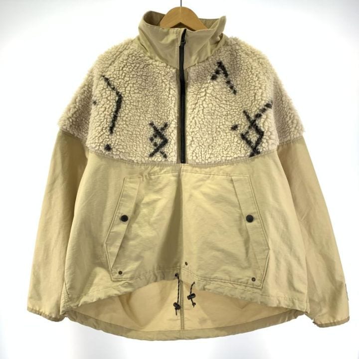 【中古】KAPITAL 60/40 DOGI SASHIKO fleece hutte anorak jacket cream サイズXL K2111LJ133 キャピタル アノラック クロス×道着刺し子[19][240019495268] 中古】KAPITAL 60/40 DOGI SASHIKO fleece hutte anorak jacket cream