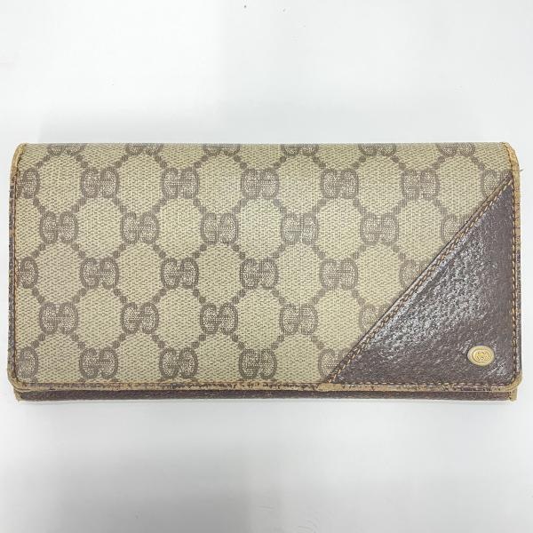 中古】OLD GUCCI オールド グッチ GGスプリーム 長財布 ブラウン 【O