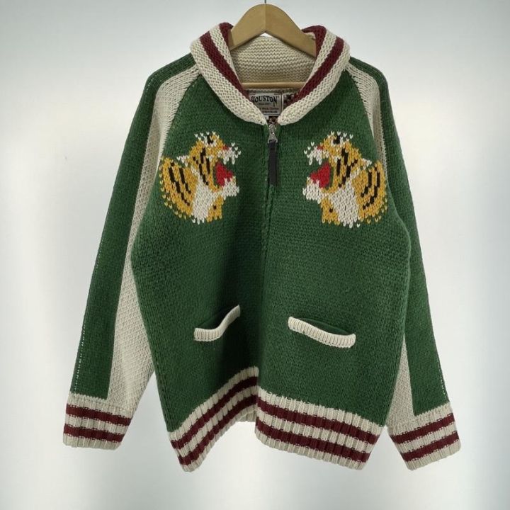 中古】HOUSTON スーベニアカウチンセーター サイズL グリーン タイガー
