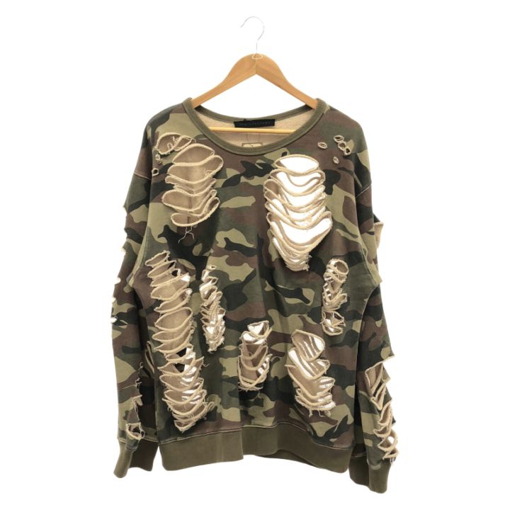 ジュンナカヤマ 23AW DISTRESSED CREWNECK スウェット 中古】JUN/NAKAYAMA 25AW DISTRESSED CREWNECK スウェット カモ柄 XL