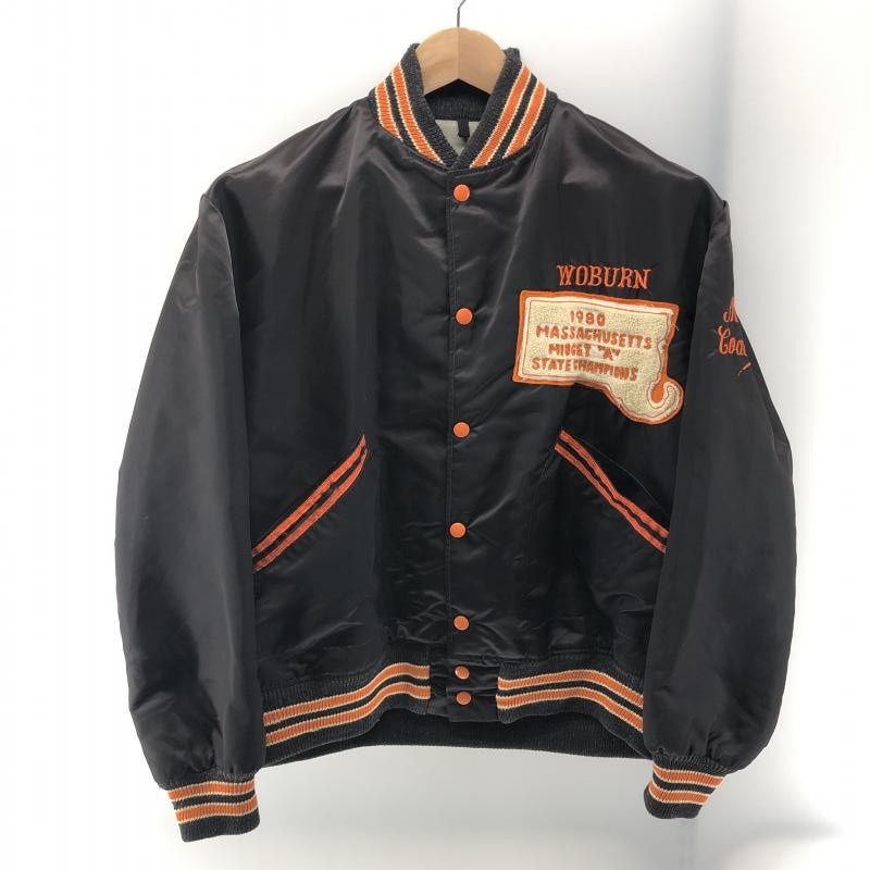 中古】ブランド不明 80s 刺繍 ナイロンスタジャン ブラック size L相当