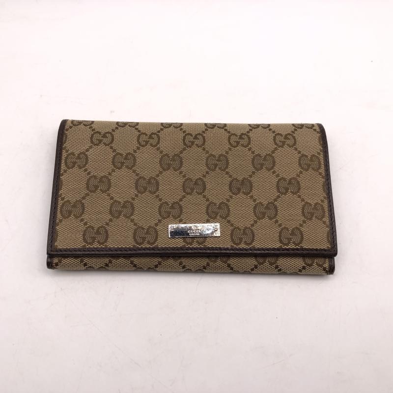 極美品✨GUCCI シマ 長財布 244946 ロゴプレート レザー ブラウン 中古】GUCCI GG柄キャンバス長財布 244946 グッチ ロングウォレット