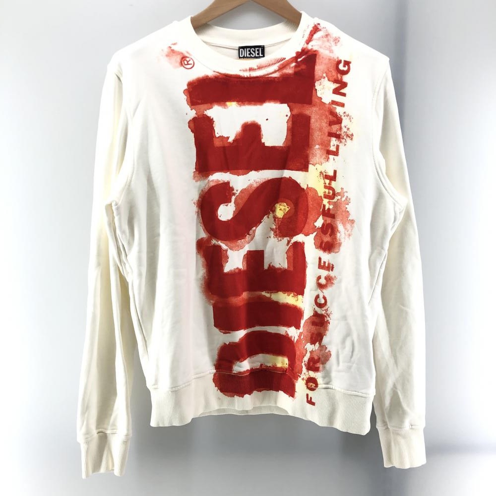 【在庫あり】 DIESEL ホワイト レッド ロゴ トレーナー M トップス